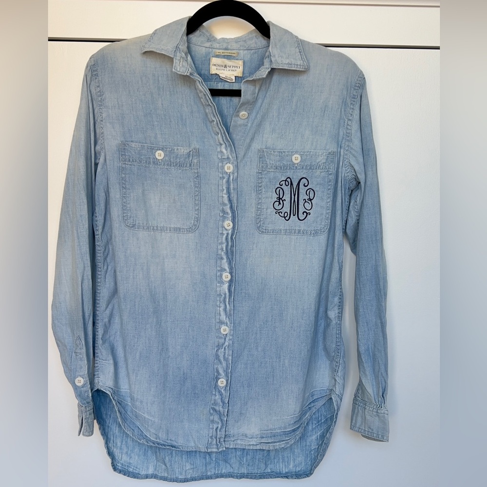 Denim & Supply Ralph Lauren Light Wash Denim Button-Up Shirt with Monogram